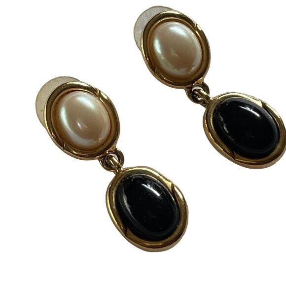 Onyx Pearl Drop Earrings Black Disc Post Backing u - Picture 3 of 4